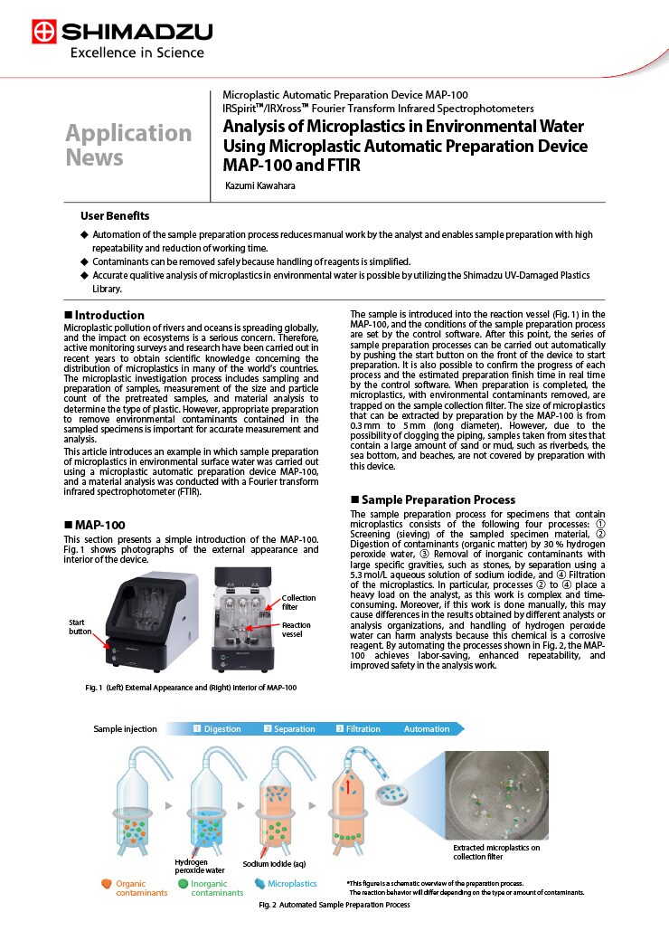  Analysis of Microplastics in Environmental Water  Using Microplastic Automatic Preparation Device  MAP-100 and FTIR