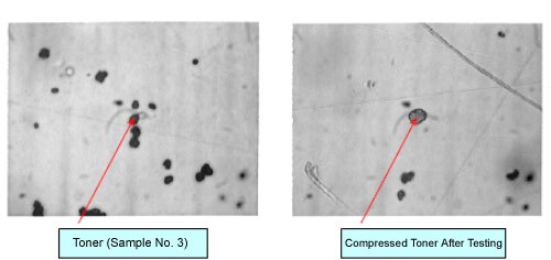 Fig. 1 Photos of Toner and Compressed Toner after Testing