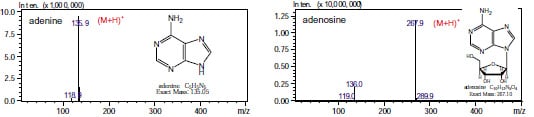 Fig. 1 Positive-Ion ESI Mass Spectrum of Adenine and Adenosine