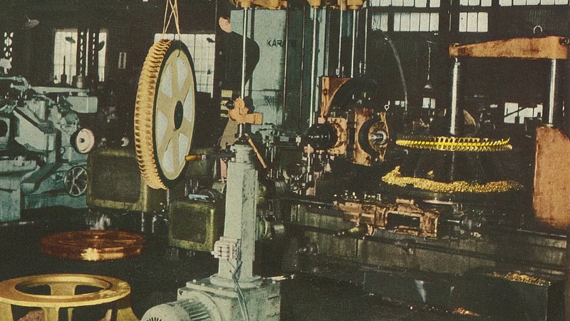 A Shimadzu gear manufacturing plant around 1960