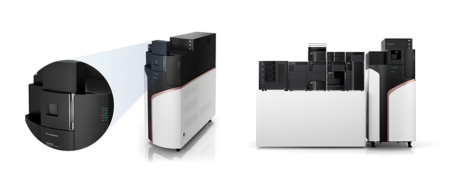 Photo at Left: System with the DPiMS Probe Electrospray Ionization Kit Connected Photo at Right: System with the Nexera UC Supercritical Fluid Chromatograph Connected