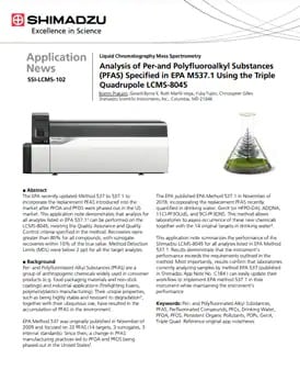 Analysis of PFAS Specified in EPA M537.1 Using the Triple Quadrupole LCMS-8045