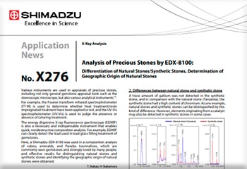 Analysis of Precious Stones by EDX-8100: Differentiation of Natural Stones/Synthetic Stones, Determination of Geographic Origin of Natural Stones