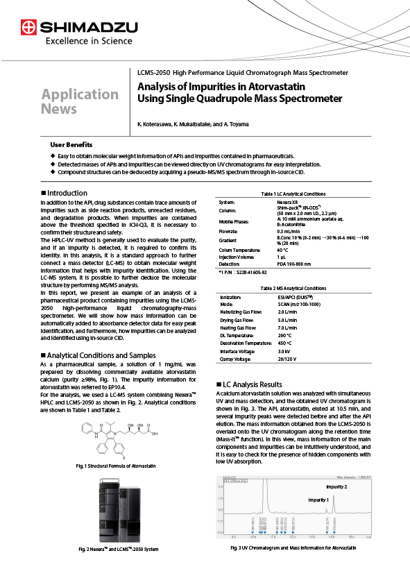 Analysis of Impurities in Atorvastatin Using Single Quadrupole Mass Spectrometer