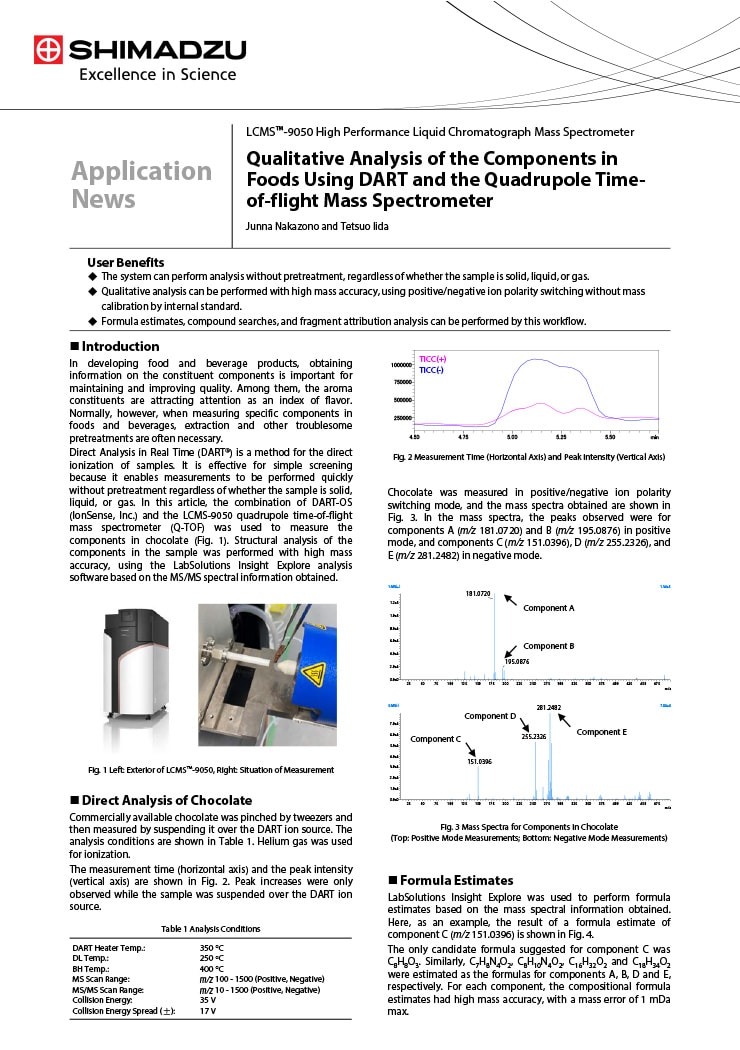 Qualitative Analysis of the Components in Foods Using DART and the Quadrupole Time-of-flight Mass Spectrometer
