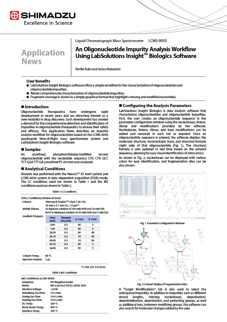 An Oligonucleotide Impurity Analysis Workflow  Using LabSolutions Insight™ Biologics Software