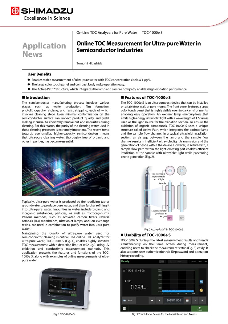 Online TOC Measurement for Ultra-pure Water in Semiconductor Industries