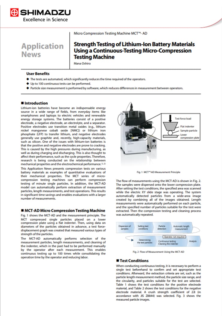 Strength Testing of Lithium-Ion Battery Materials Using a Continuous-Testing Micro-Compression Testing Machine