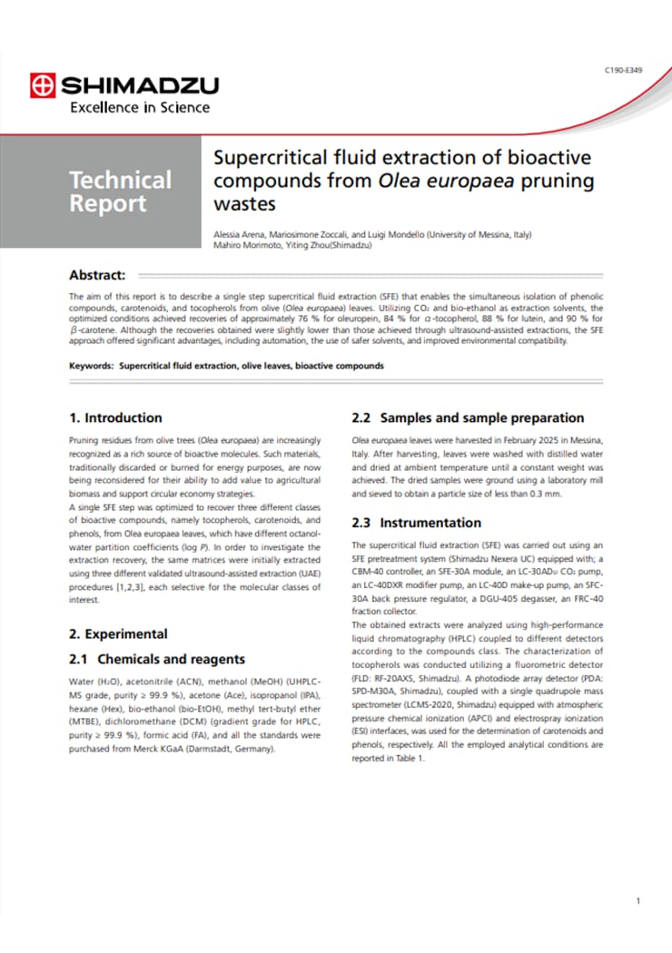 Supercritical fluid extraction of bioactive compounds from Olea europaea pruning wastes