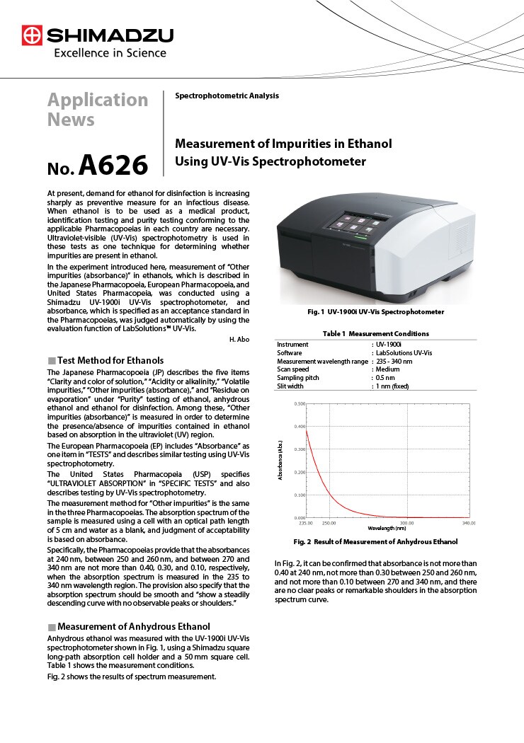 Measurement of Impurities in Ethanol Using UV-Vis Spectrophotometer