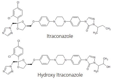 Structural Formula of Itraconazole and Hydroxy Itraconazole