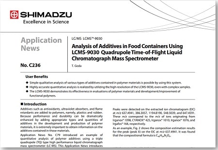 Analysis of Additives in Food Containers Using LCMS-9030 Quadrupole Time-of-Flight Liquid Chromatograph Mass Spectrometer