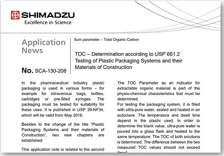 TOC – Determination according to USP 661.2 Testing of Plastic Packaging Systems and their Materials of Construction 