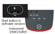 start button in software window, instrument start button