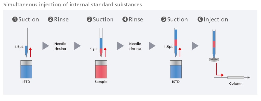Simultaneous injection of internal standard substances