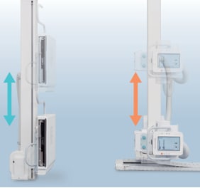 The X-ray tube automatically tracks the height of the bucky stand.