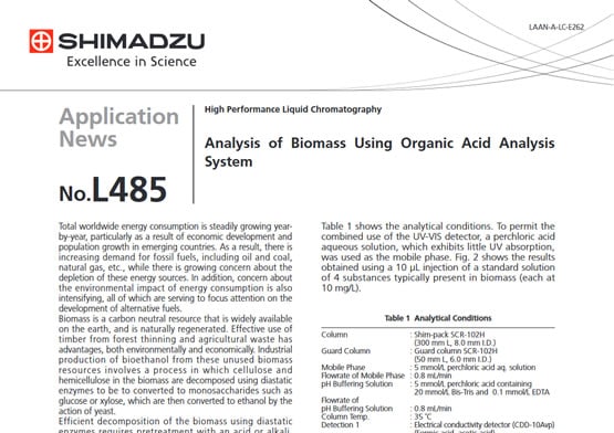 Analysis of Biomass Using Organic Acid Analysis System