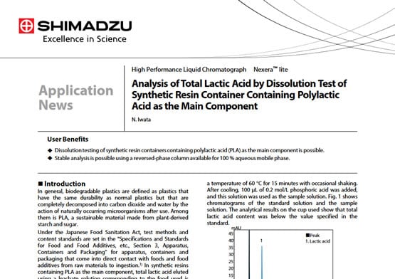 Analysis of Total Lactic Acid in Synthetic Plastic Containers Made with Polylactic Acid as a Principal Component by Dissolution Test