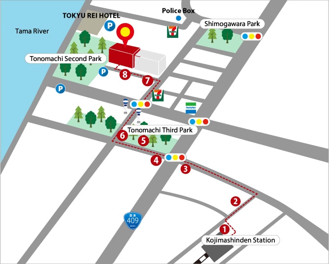 小島新田駅からのルート