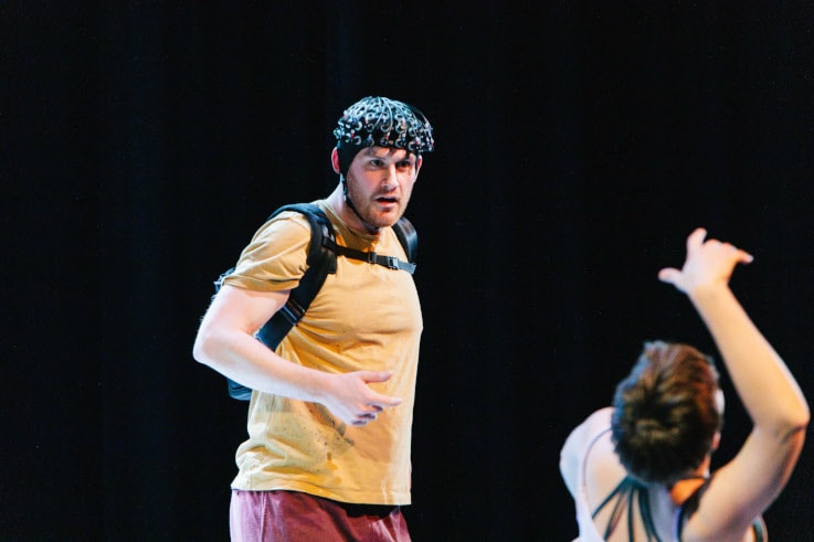 Actor Wearing the LIGHTNIRS System While Performing Shakespeare