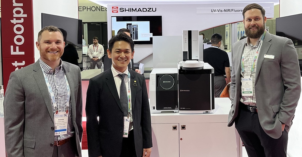 From the left is Dr. Andrew Jones, CEO, ARC; Ryo Takechi, Global Product Manager of GC, Shimadzu; Alan Owens, Product Manager of GC/GCMS, Shimadzu Scientific Instruments, at Pittcon 2024 in San Diego, CA, USA.