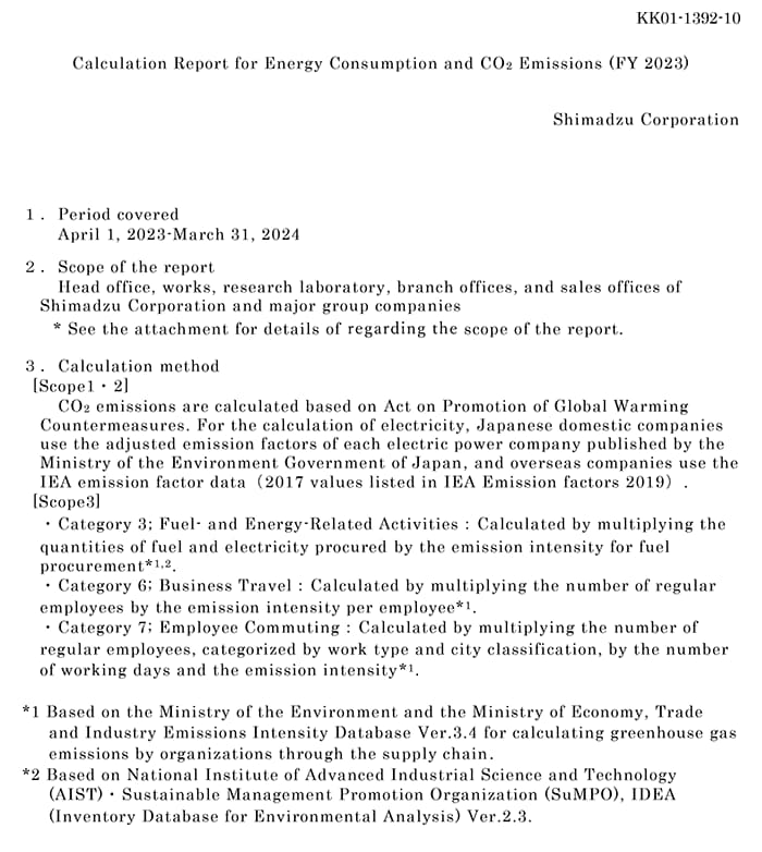 Calculation Report for Shimadzu group companies Energy Consumption and CO2 Emissions from Energy