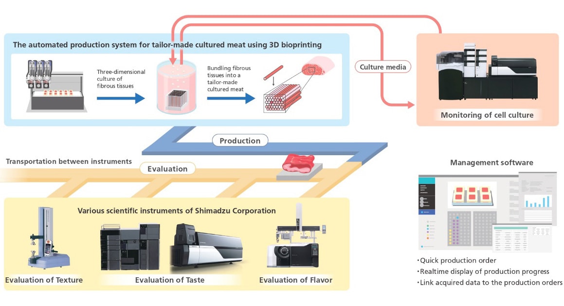 Sequence of Automated Cultured Meat Production, and the Solutions Provided by Shimadzu