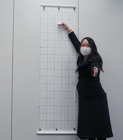 Kawasaki explains how to use the screen she developed