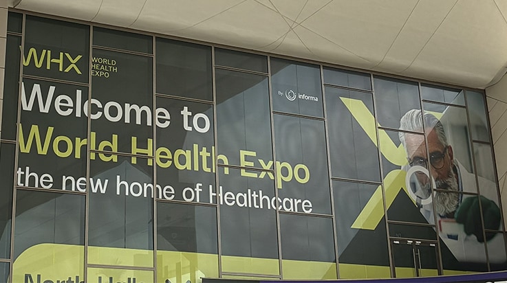 Poster for WHX Dubai 2026 displayed at the venue